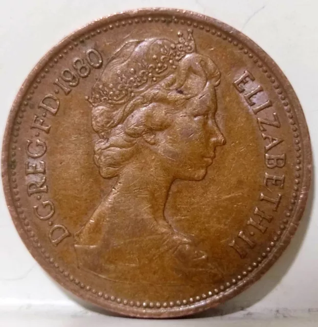 Great Britain UK England 2 New Pence Queen Elizabeth II 1980 Coin Size 25MM