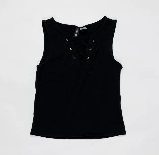 HM divided maglia donna top usato XS stretch nero laccio crop wear moda T6601