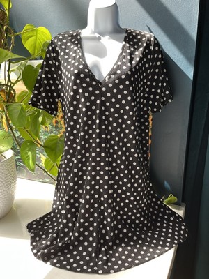 Zara black white polka dot loose fit v neck maternity mini t shirt dress M 10 12