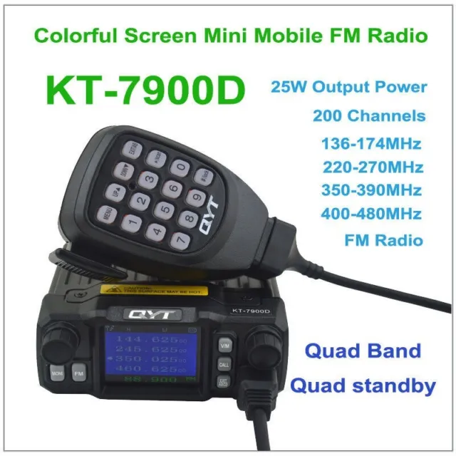 QYT Mini Mobile Radio 25W KT-7900D Quad Band 144/220/350/440MHz Walkie Talkie