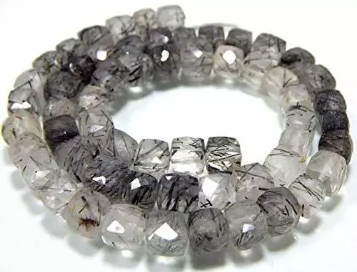 Naturel Aa Noir Rutile Cube Forme Perles 7-8mm Facettes Boîte 8 " Brin