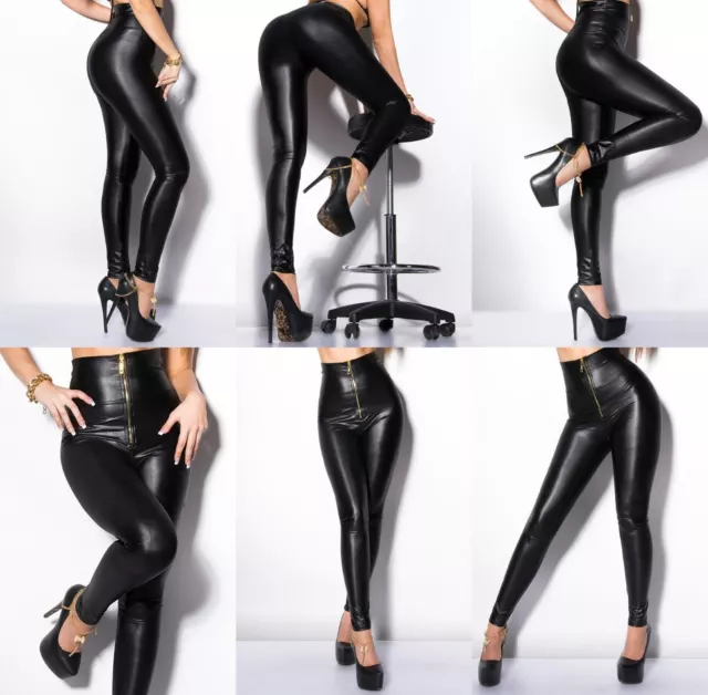 WOMEN LEGGINGS ZIPPER Clubbing Ladies Wet Leather Look Pants Trouser High  Waist £7.99 - PicClick UK