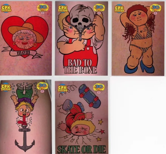 Topps Garbage Pail Kids 30th Anniversary SUPER FAN TATTOO Complete 5-Sticker Set