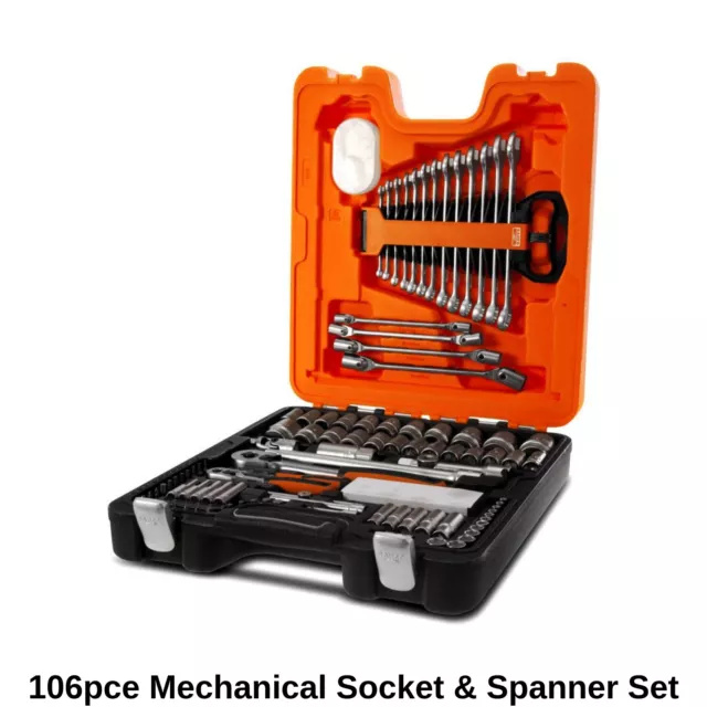 Mechanical Socket & Spanner Set Bahco S106 106 Piece 1/4" 1/2" Square Drive Tool 3