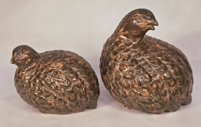 Quail Ceramic Figurines Pair of Vintage Brown