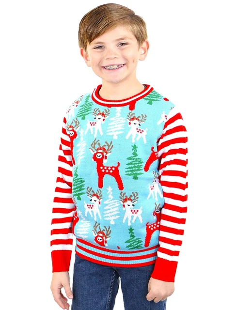 SoCal Look Girls Ugly Christmas Sweater Reindeer Pullover Blue