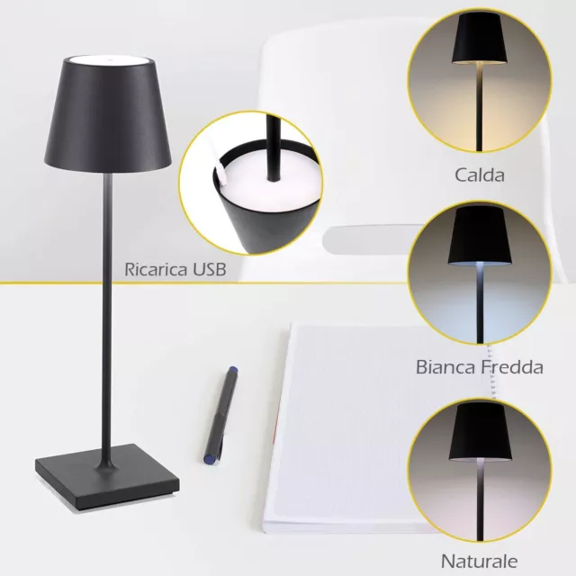 Lampada da tavolo led ricaricabile poldina oro nera bianca grigia 4000k 6400k ok 5