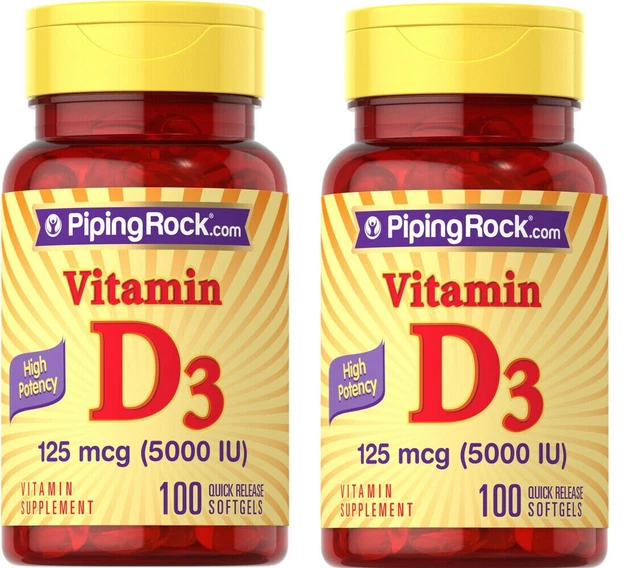 PIPING ROCK MEGAPOTENCY Vitamin D3 5000 IU 125mcg 200 Softgels expire