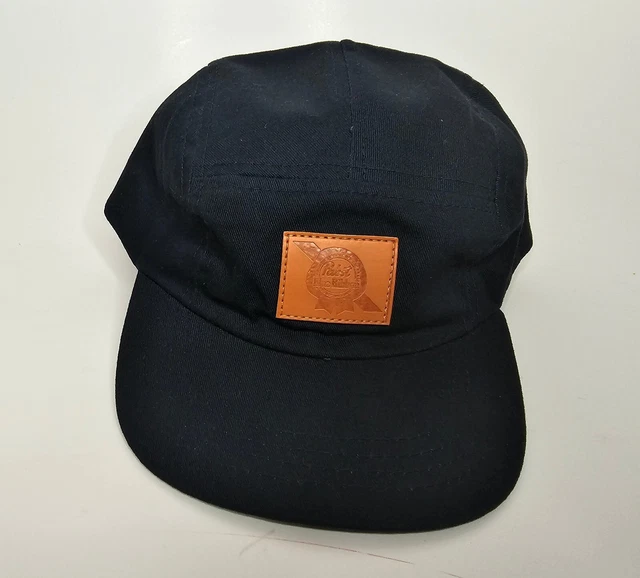 Pabst Blue Ribbon 5 Panel Promo Hat Leather LOGO Snapback Baseball Cap PBR Beer