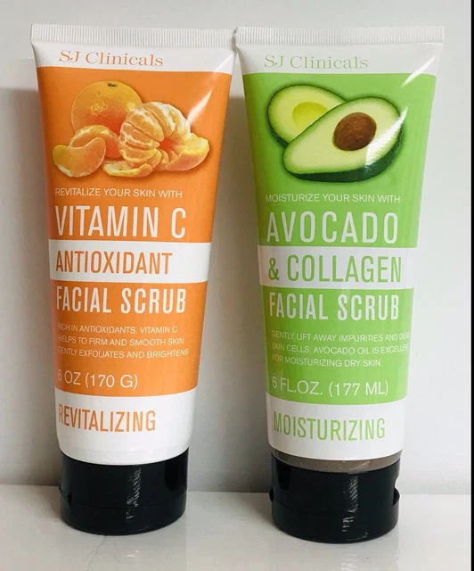 SJ CLINICALS Avocado & Collagen and Vitamin C Facial Scrub 6 oz Each