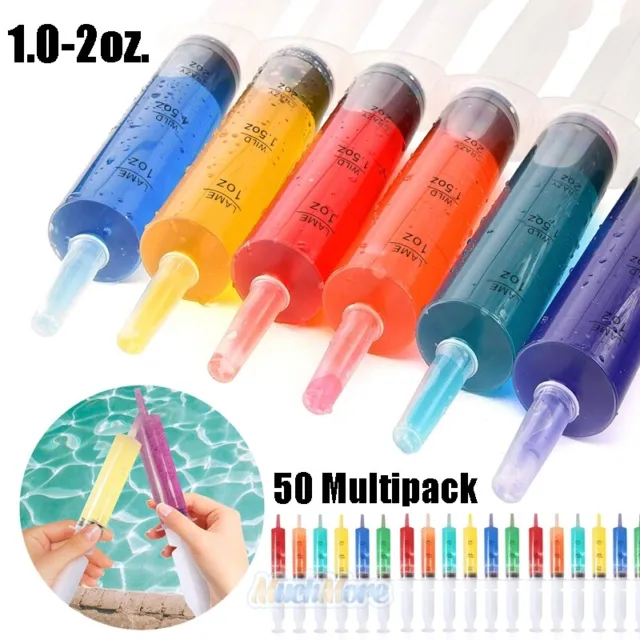 50 Multipack Clear Shot Syringes (1.0-2oz) Reusable Edible Party Syringe Shots