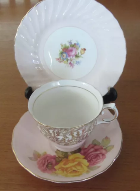 Mixed  -''Colclough / Eb Foley  ''Pale Pink Floral'' - Cup / Saucer / Plate Trio