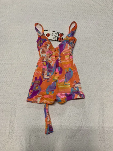 Vintage A California Poppy One Piece Boy Short Swimsuit Bright Colors sz 12 READ