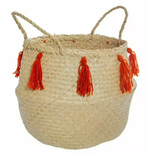 Sass & Belle Terracotta Seagrass Tassel Basket Storage Toys Home Style