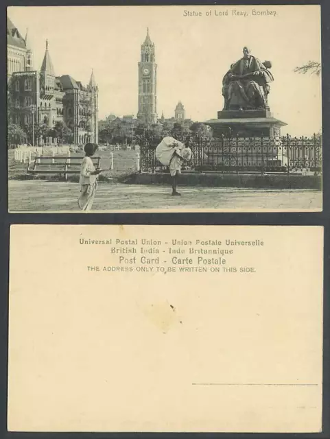 India Old Postcard Bombay Statue of Lord Reay Memorial Clock Tower Native Dhobie