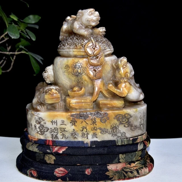Chinese Exquisite Handmade Brave Troops carving Shoushan Stone Statue Seal
