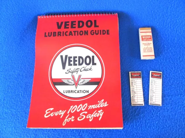 Vintage 1949 Veedol Motor Oil Lubrication Guide and Service Reminder Stickers