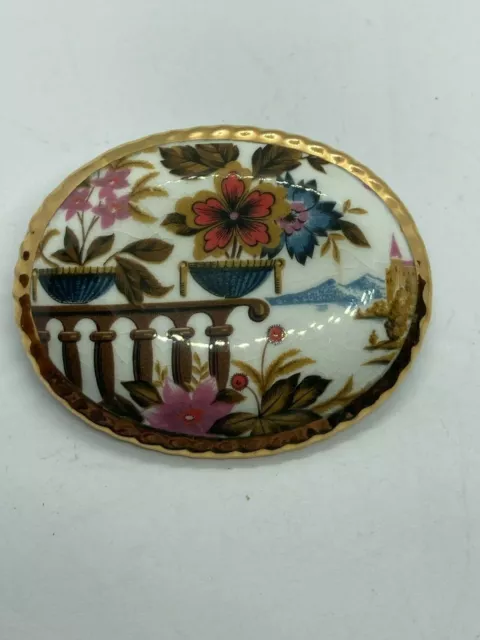 Vintage Aynsley Fine Bone China Flowers Chinese Style Large Oval Brooch Je87-23