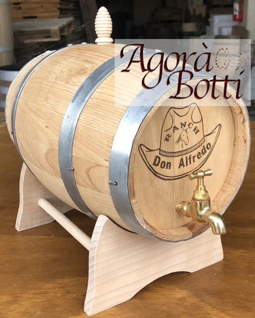 Botte In Rovere Francese Da 3 Litri Con Rubinetto In Acciaio Inox – Per Affinare Vino, Distillati, Aceto – Completa Di Supporto E Tappo
