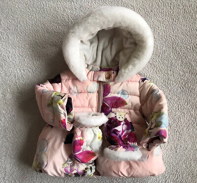 Ted Baker Baby Girl Pink Floral Bird Bubbles Jacket Coat Rain Winter 0-3 Months