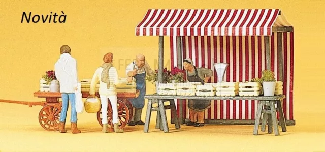 PREISER 10053 - Mercato banco di frutta e verdura con 4 personaggi. Scala H0 1:8