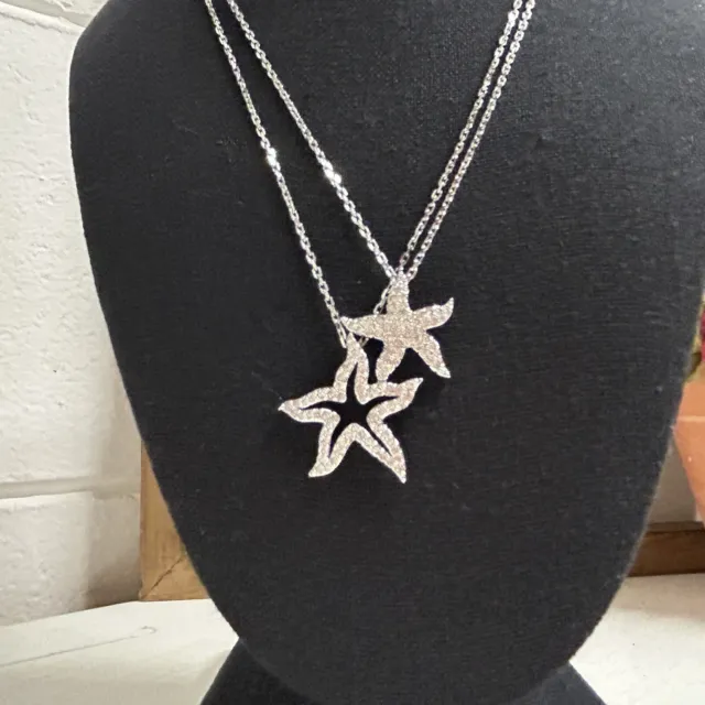 Swarovski Holly Starfish Pendant Double Strand Silver Tone Pave Crystal Necklace