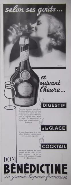 Publicité De Presse 1935 Dom Bénédictine La Liqueur Française - Advertising