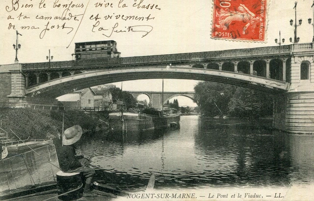 NOGENT SUR MARNE Pont et Viaduc Tramway et dessous la péniche