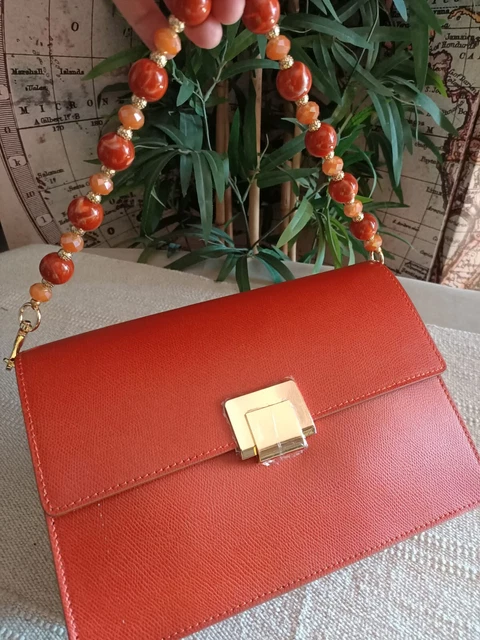 borsa pochette primavera arancio mattone vera pelle mano tracolla gioiello chic