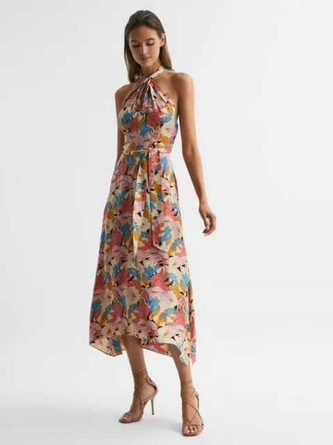 Reiss Electra  Floral Halter Neck Midi Dress size UK 4 RRP £238