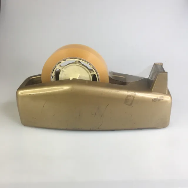 Vintage SCOTCH Heavy Duty Metal Tape Dispenser Model C-23 Gold with Tape