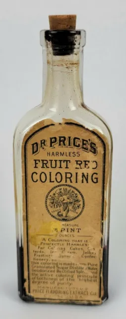 Atq Bottle Dr Price's "Harmless" Fruit Red Coloring Emb Cork Label Contents