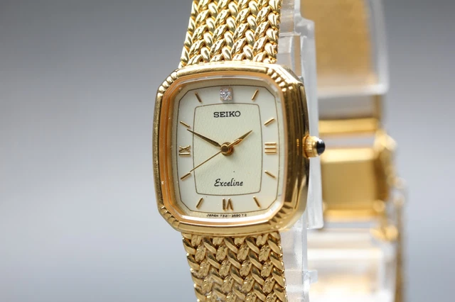 NEAR MINT] VINTAGE SEIKO Exceline 1F20-6A4A Gold Oval MOP Quartz