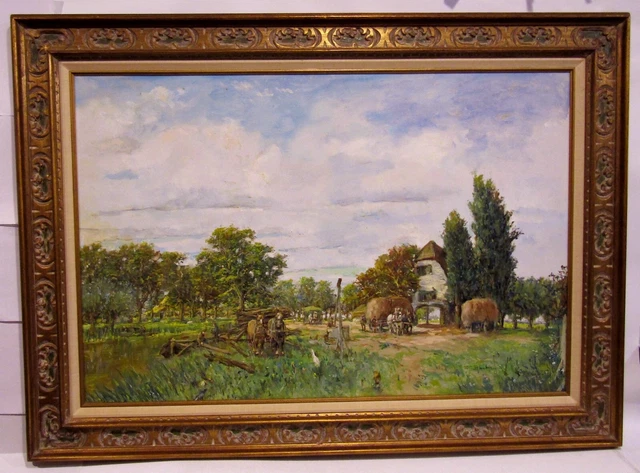 VTG 1971 Original Oil Painting on Canvas RURAL LANDSCAPE Listed Artist F. Becker