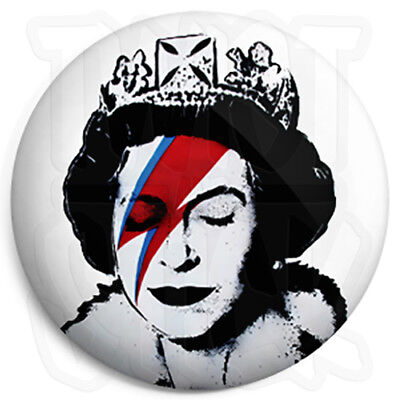 Banksy Queen as Ziggy Bowie Button Badge - 25mm Badges with Fridge Magnet Option