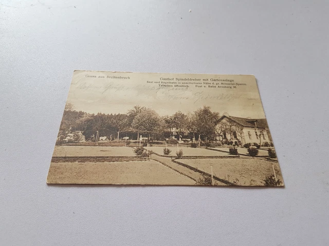 gelaufen 1911 PK/AK Gruss aus Breitenbruch - Gasthof Spindeldreher mit Gartenanl
