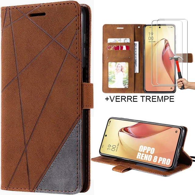 Coque OPPO Reno 8 Pro / Find X5 Lite / X5 Pro En Simili Cuir + 2 Verres Trempés Inclus !