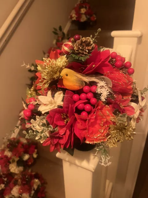 Pentola crema memoriale fiori di seta artificiali - disposizione tomba GRATIS P&P fatta a mano