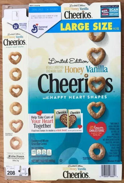 Cheerios Honey Vanilla Limited Edition Heart Shapes Cereal Box FLAT EMPTY 2022