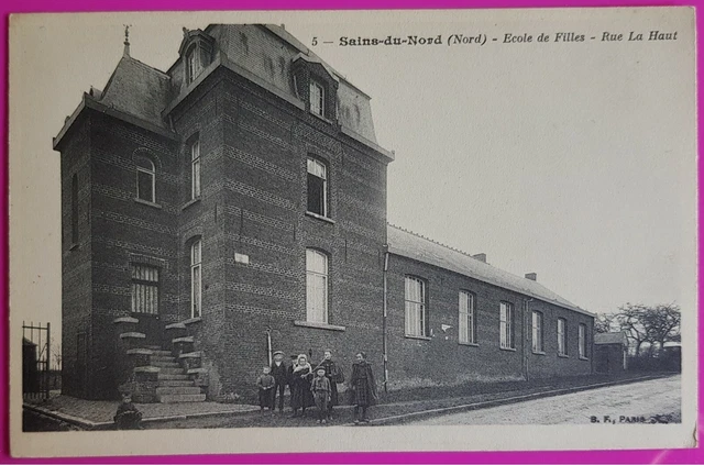 Cpa Sains du Nord School Girls High Street Rare CP 59 North Near Avesnes sur Help