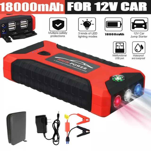 18000mAh Portable Car Jump Starter Booster 4USB 12V Battery Charger Power Bank