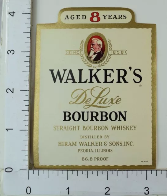 1950's-60's Vintage Walker's De Luxe Bourbon Aged 8 Years Whiskey Label Bottle