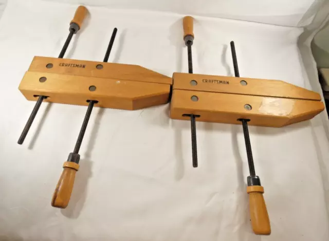Lot of 2 Vintage Craftsman #66639 14" Wood Parallel Clamps Woodworking Tool USA