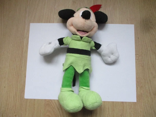 Doudou peluche souris mickey déguisé en peter pan disneyland paris disney