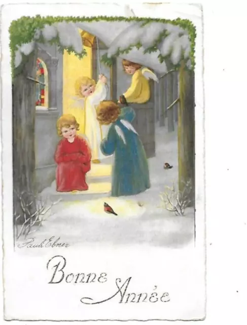 CPA Antique Illustrator Postcard Happy New Year of Angels in the Snow