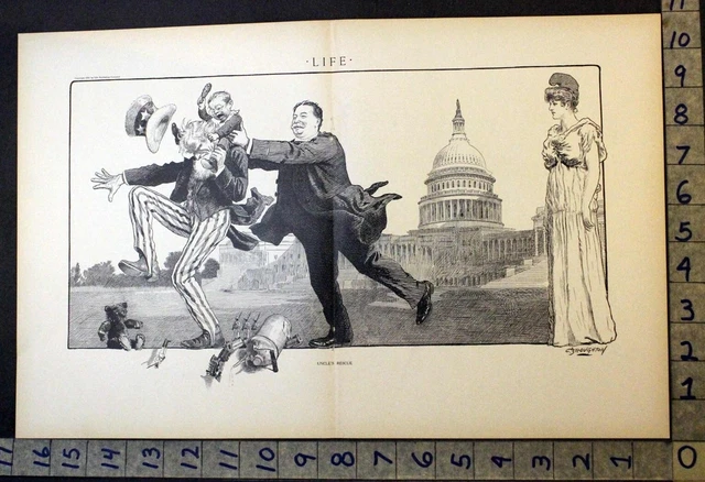 1909 ONCLE POLITIQUE Sam Roosevelt Lady Liberty Broughton Imprimé ...