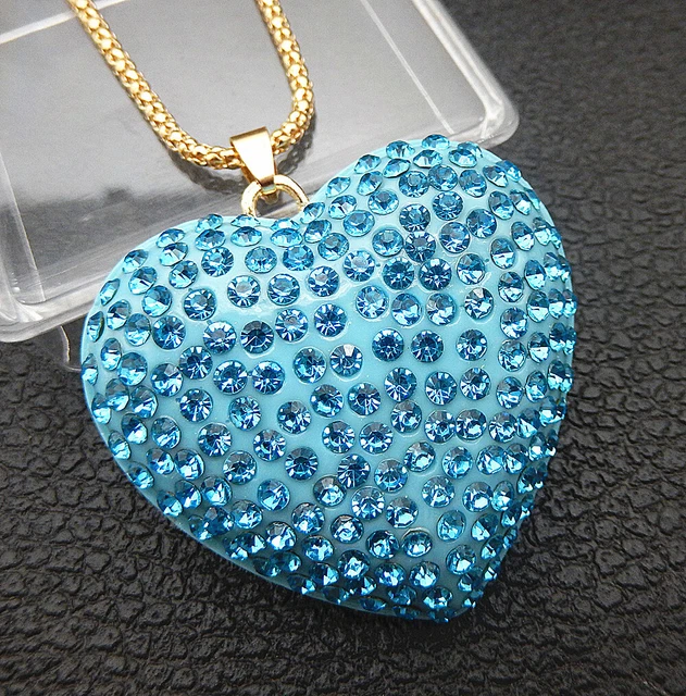 Women's Blue Crystal Rhinestone Heart Pendant Betsey Johnson Necklace