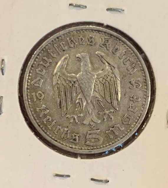 1935 A Germany 5 Mark Y97 Silver Coin
