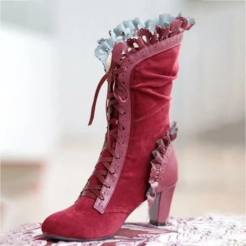 High Heel Boots Women Steampunk Women Sexy Leather Suede Boots Autumn Vintage Wi