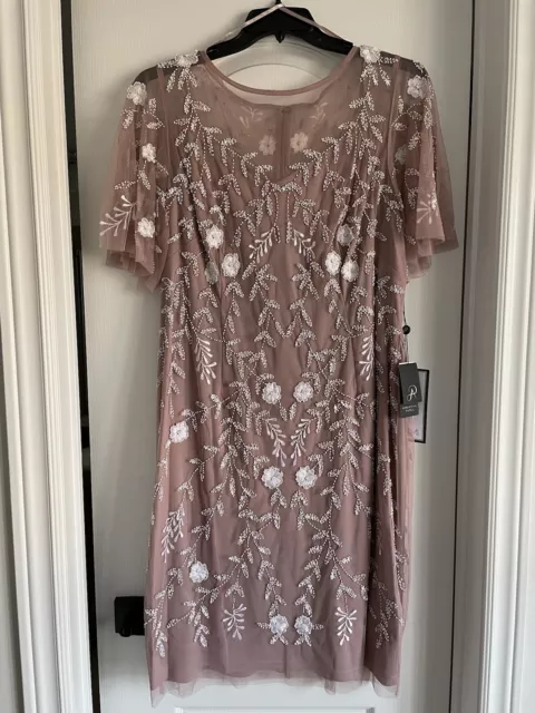 Adrianna Papell Floral Beaded Sheer Flutter Sleeve Cocktail Dress Plus Size 18W 3